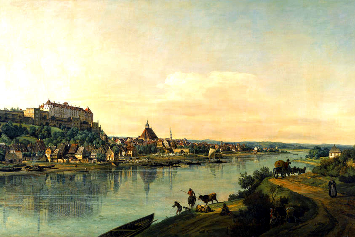 Canaletto blick, Silhouette von Pirna. Landschaftsmaler Bernardo Canaletto (30.01.1721 - 17.11.1780)